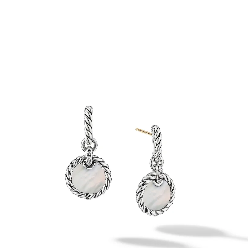Eco-Friendly Sustainable Jewelry For Conscious Buyers DY Elements® Drop Earrings in Sterling Silver with Mother of Pearl and Diamonds\, 25mm