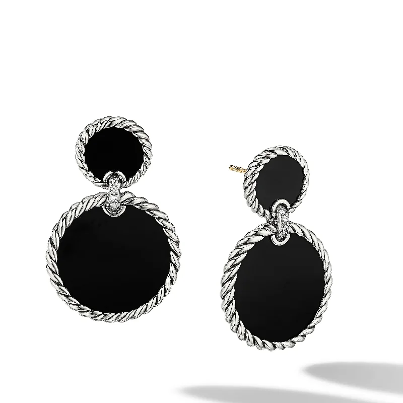 Modern Jewelry At Exclusive Discounts – Shop Today DY Elements® Double Drop Earrings in Sterling Silver with Black Onyx and Diamonds\, 33mm