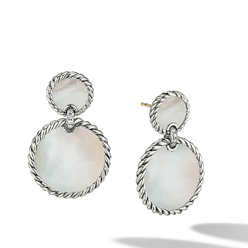 Premium Jewelry Now Available At Special Discounts DY Elements® Double Drop Earrings in Sterling Silver with Mother of Pearl and Diamonds\, 33mm
