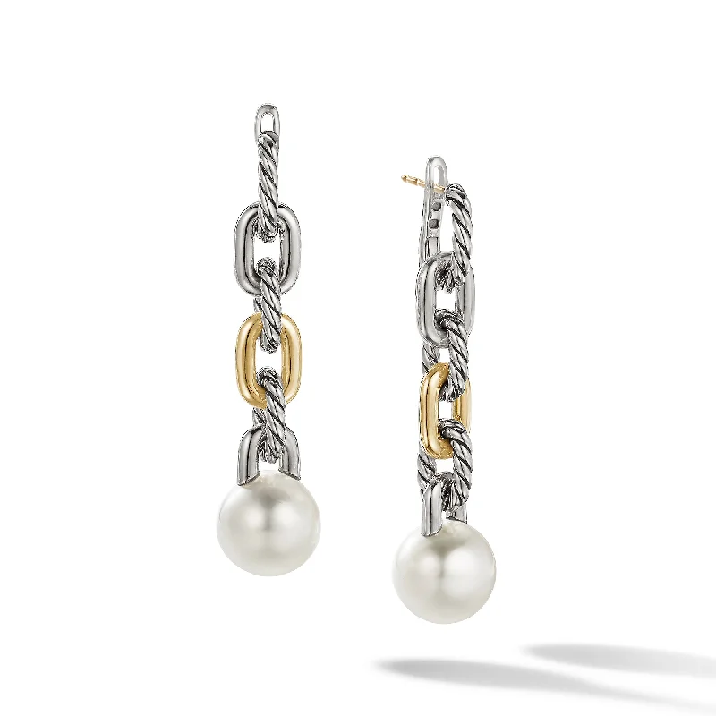 Chic, Trendy, And Affordable Jewelry Sale DY Madison® Pearl Chain Drop Earrings in Sterling Silver with 18K Yellow Gold