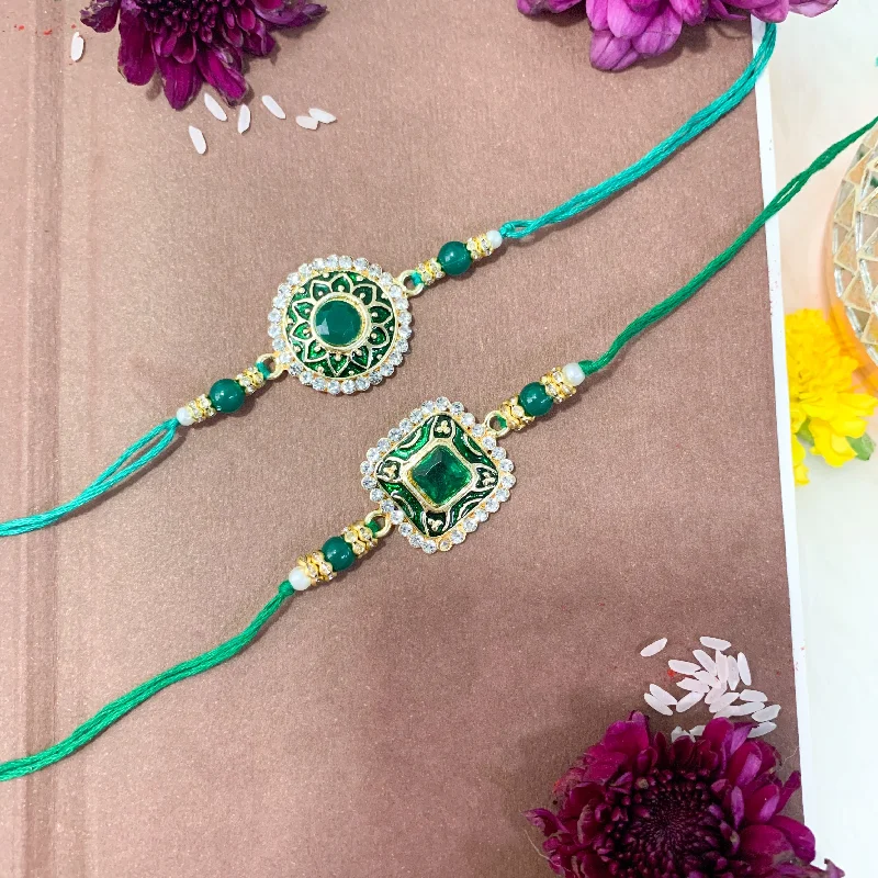 Chic, Trendy, And Affordable Jewelry Sale Etnico I Jewels Pearl & Kundan Designer Bhaiya Rakhi With Roli Chawal for Brother/Bro/Men with Rakshabandhan Card (R098G-100G)