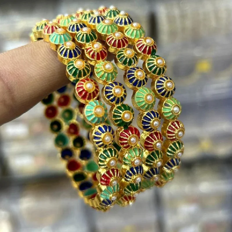Shop Modern Jewelry Collections With Exclusive Discounts Kavita Art Gold Plated Pearl And Meenakari Bangles Set
