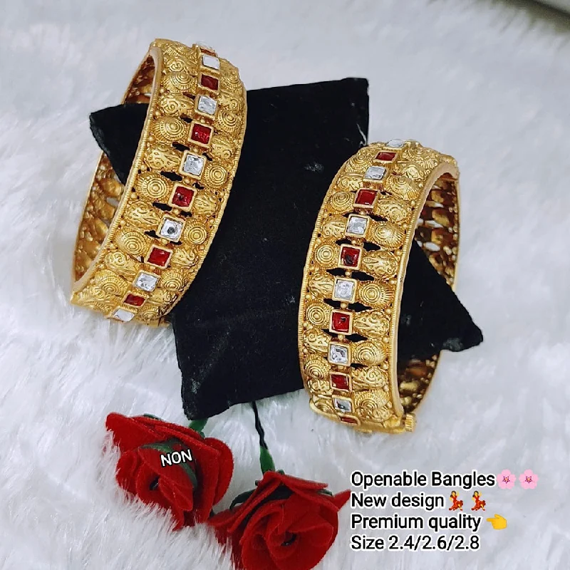 Affordable Gold-Plated Jewelry For Modern Fashion Lucentarts Jewellery Kundan Stone Gold Plated Bangles Set Affordable Gold-Plated Jewelry For Modern Fashion Lucentarts Jewellery Kundan Stone Gold Plated Bangles Set