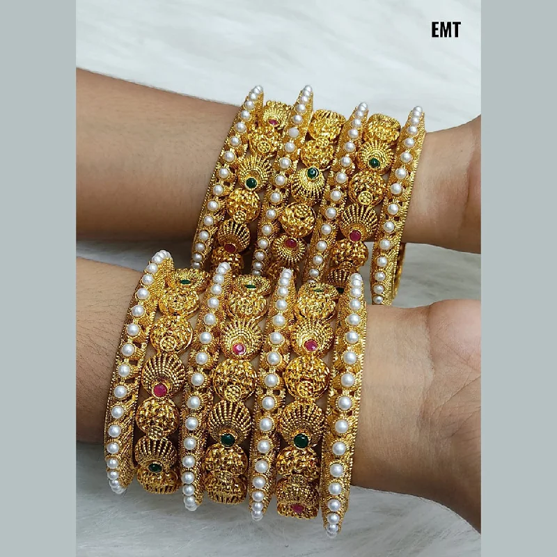 Discounted Luxury Jewelry – Shine Without The Splurge Lucentarts Jewellery Pink & Green Pota Stone Gold Plated Bangles Set