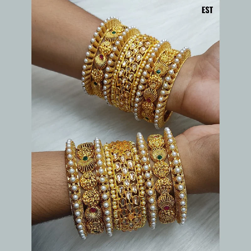 Bestselling Jewelry Now On Sale – Elevate Your Look Lucentarts Jewellery Pink & Green Pota Stone Gold Plated Bangles Set