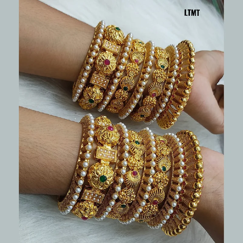 Premium Jewelry At Special Low Prices For A Limited Time Lucentarts Jewellery Pink & Green Pota Stone Gold Plated Bangles Set