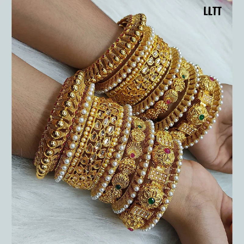 Buy More, Save More On Stunning Jewelry Designs Lucentarts Jewellery Pink & Green Pota Stone Gold Plated Bangles Set