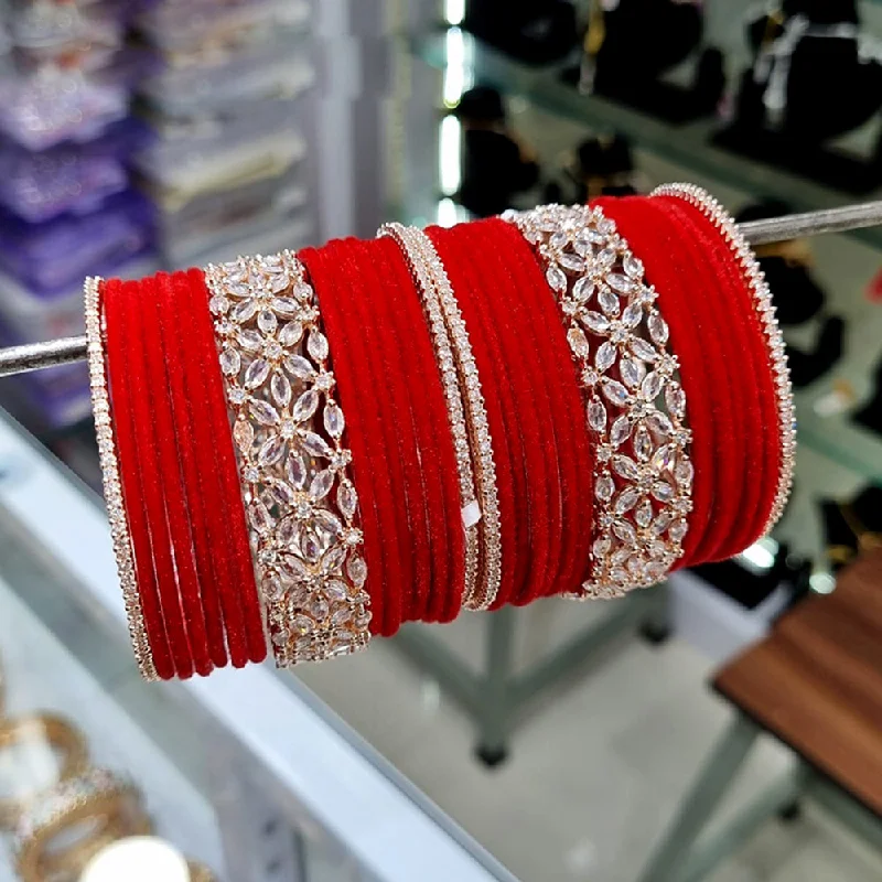 Premium Jewelry Now Available At Special Discounts Lucentarts Jewellery Rose Gold Plated AD Velvet Bangles Set