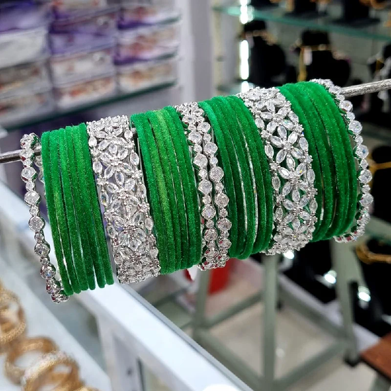 Seasonal Jewelry Deals – Elevate Your Style Lucentarts Jewellery Silver Plated AD Velvet Bangles Set