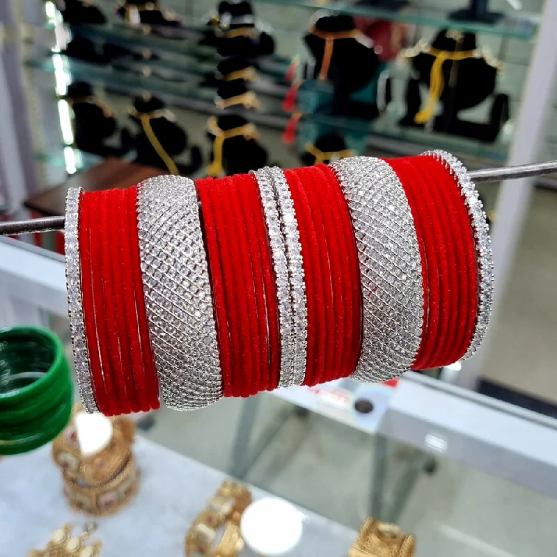 Flash Sale On Stunning Jewelry – Don't Miss Out Lucentarts Jewellery Silver Plated AD Velvet Bangles Set