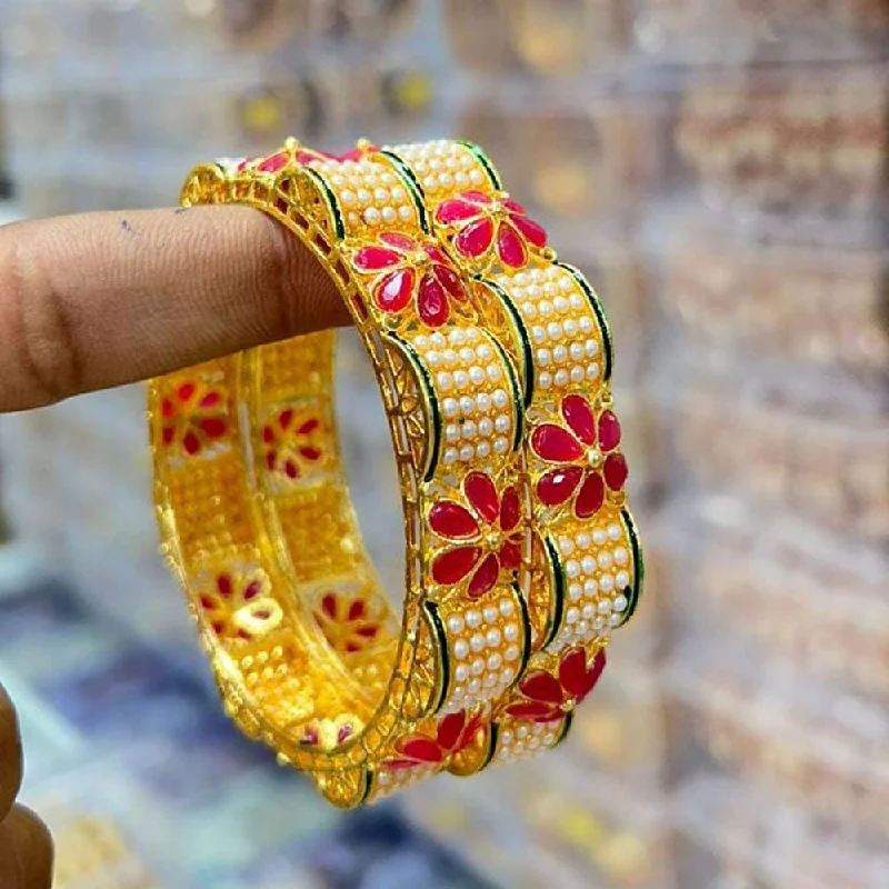 High-End Jewelry, Now More Affordable Than Ever Manisha Jewellery Gold Plated Pota Stone And Pearl Bangle Set