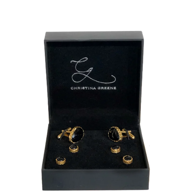 Trending Jewelry Styles Now At Limited-Time Discounts Men Cufflink and Stud Set - Black Onyx