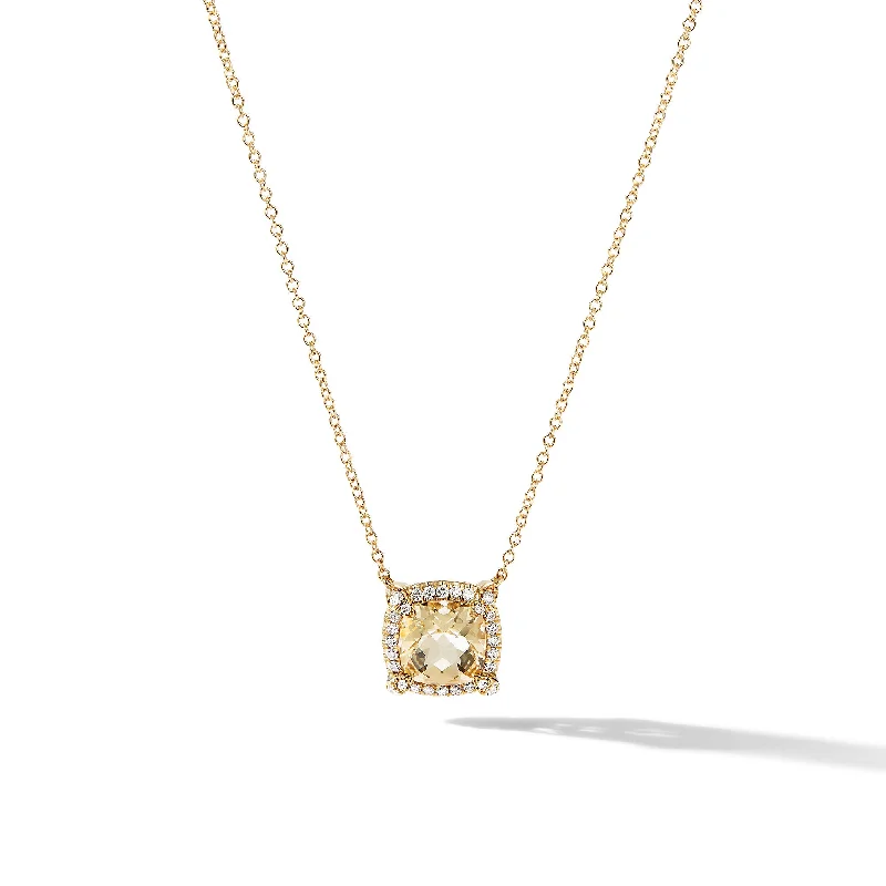 Jewelry Clearance Sale – Final Reductions Petite Chatelaine® Pavé Bezel Pendant Necklace in 18K Yellow Gold with Champagne Citrine and Diamonds\, 7mm