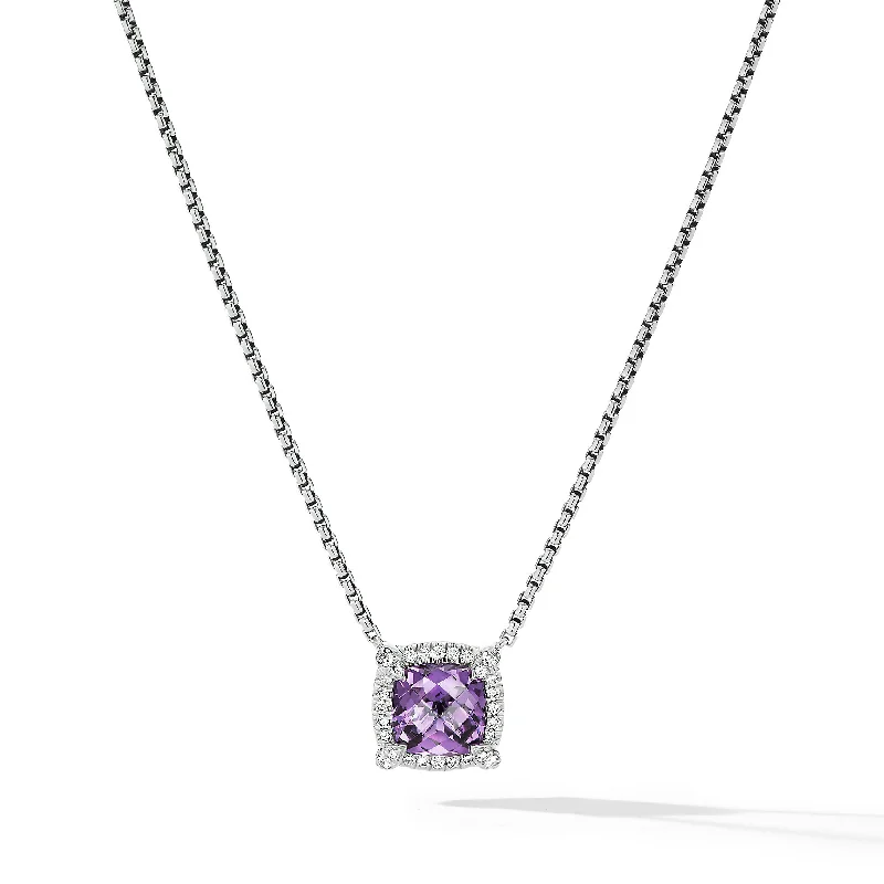 Unmissable Deals On Handmade Jewelry Collections Petite Chatelaine® Pavé Bezel Pendant Necklace in Sterling Silver with Amethyst and Diamonds\, 7mm