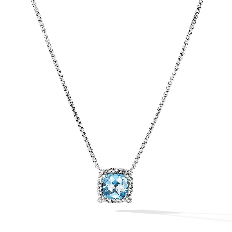 Limited-Stock Jewelry Sale – Shop Before It's Gone Petite Chatelaine® Pavé Bezel Pendant Necklace in Sterling Silver with Blue Topaz and Diamonds\, 7mm