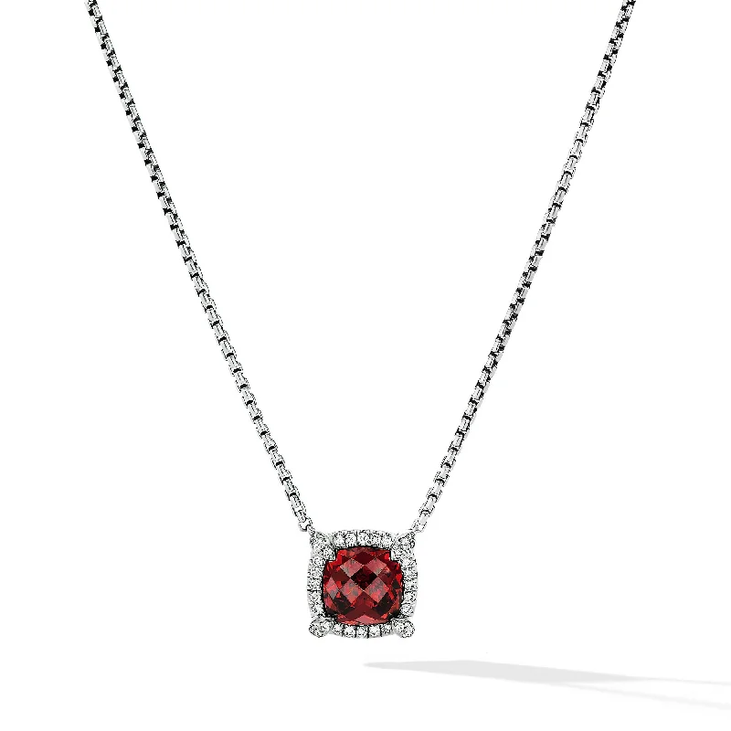 Shine In Style – Shop Jewelry Discounts Today Petite Chatelaine® Pavé Bezel Pendant Necklace in Sterling Silver with Rhodolite Garnet and Diamonds\, 7mm