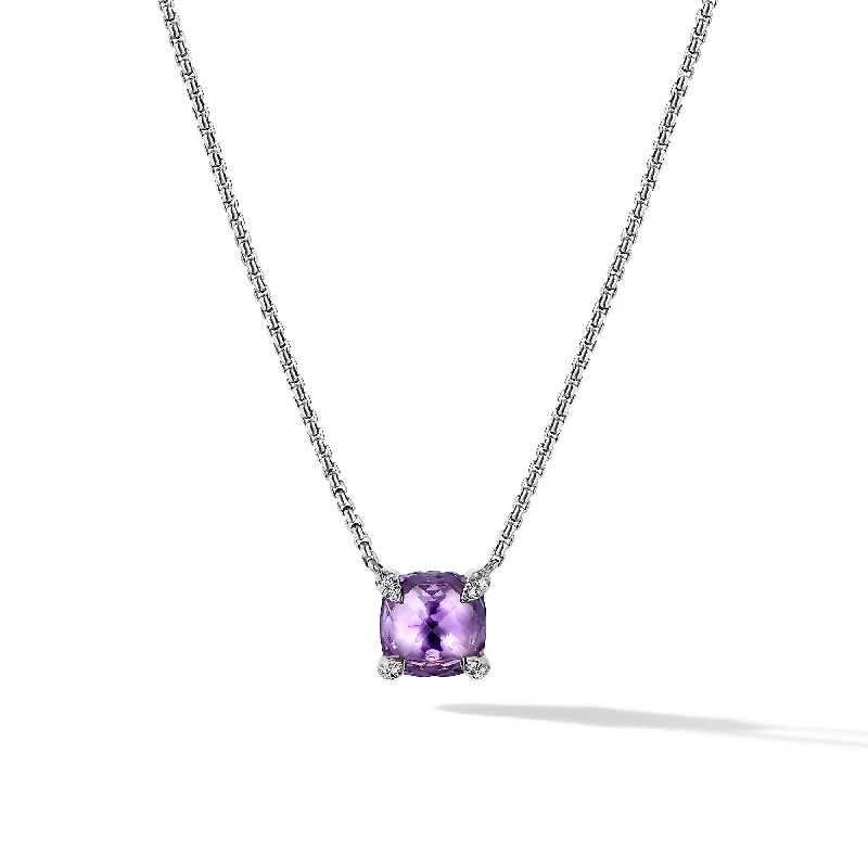 The Perfect Jewelry Piece At The Perfect Price Petite Chatelaine® Pendant Necklace in Sterling Silver with Amethyst and Diamonds\, 9mm