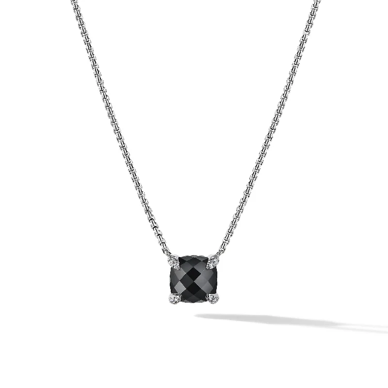 Special Sale On Handcrafted Jewelry – Shop Today Petite Chatelaine® Pendant Necklace in Sterling Silver with Black Onyx and Diamonds\, 9mm
