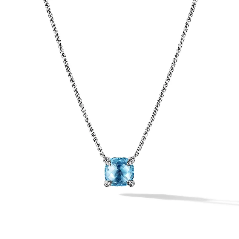 High-Quality Jewelry At A Fraction Of The Cost Petite Chatelaine® Pendant Necklace in Sterling Silver with Blue Topaz and Diamonds\, 9mm