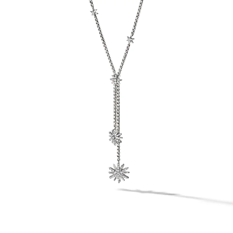 Stunning Statement Jewelry, Unbeatable Discounts Starburst Y Necklace in Sterling Silver with Diamonds