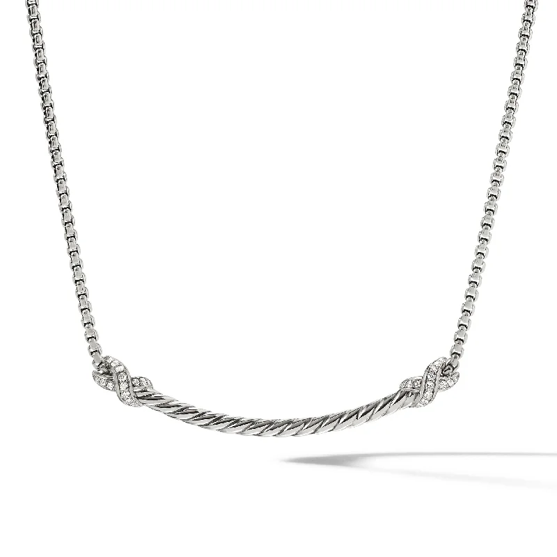 Grab Your Favorite Jewelry At The Lowest Prices Petite X Bar Station Necklace in Sterling Silver with Diamonds\, 47.7mm