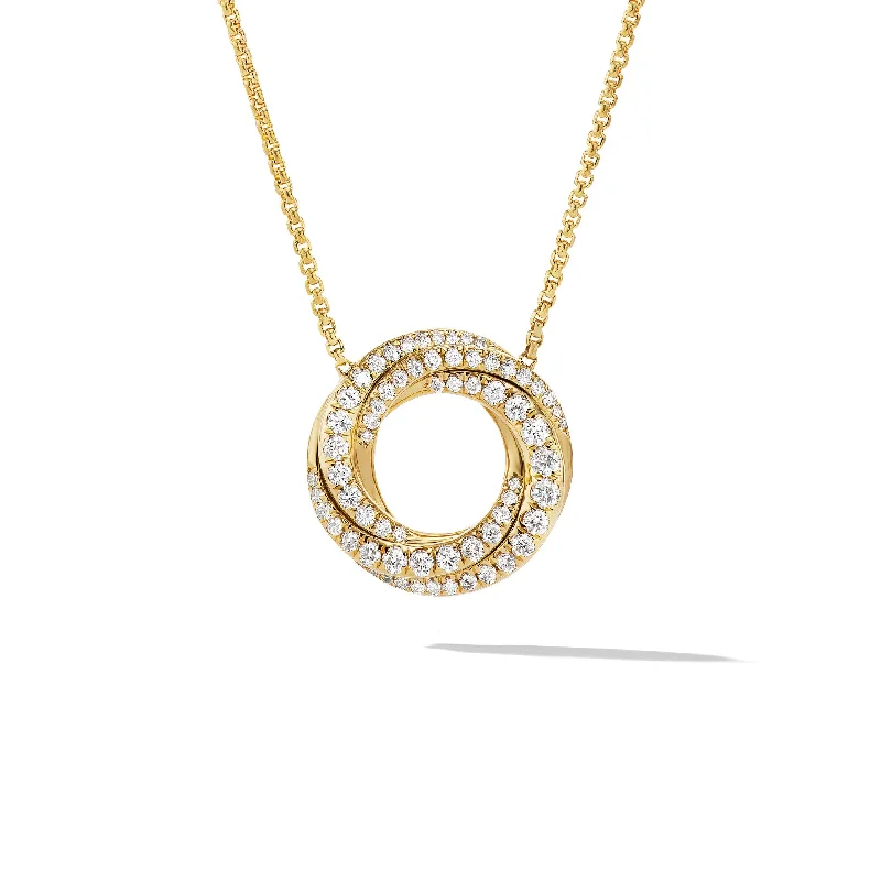 Best-Selling Jewelry Now Available At Special Deals Petite Pavé Crossover Pendant Necklace in 18K Yellow Gold with Diamonds\, 15.5mm