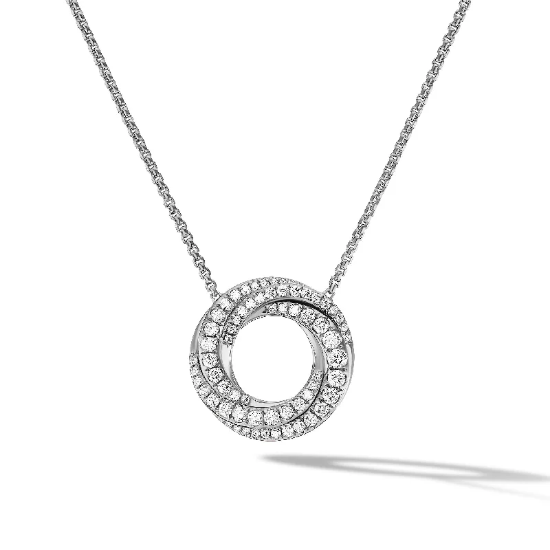 Luxury Jewelry Sale – Sparkle For Less Petite Pavé Crossover Pendant Necklace in 18K White Gold with Diamonds\, 15.5mm