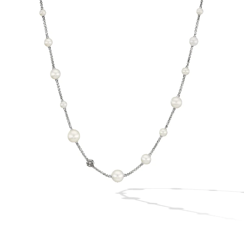 Final Call For Exquisite Jewelry At Reduced Rates Pearl and Pavé Station Necklace in Sterling Silver with Pearls and Diamonds