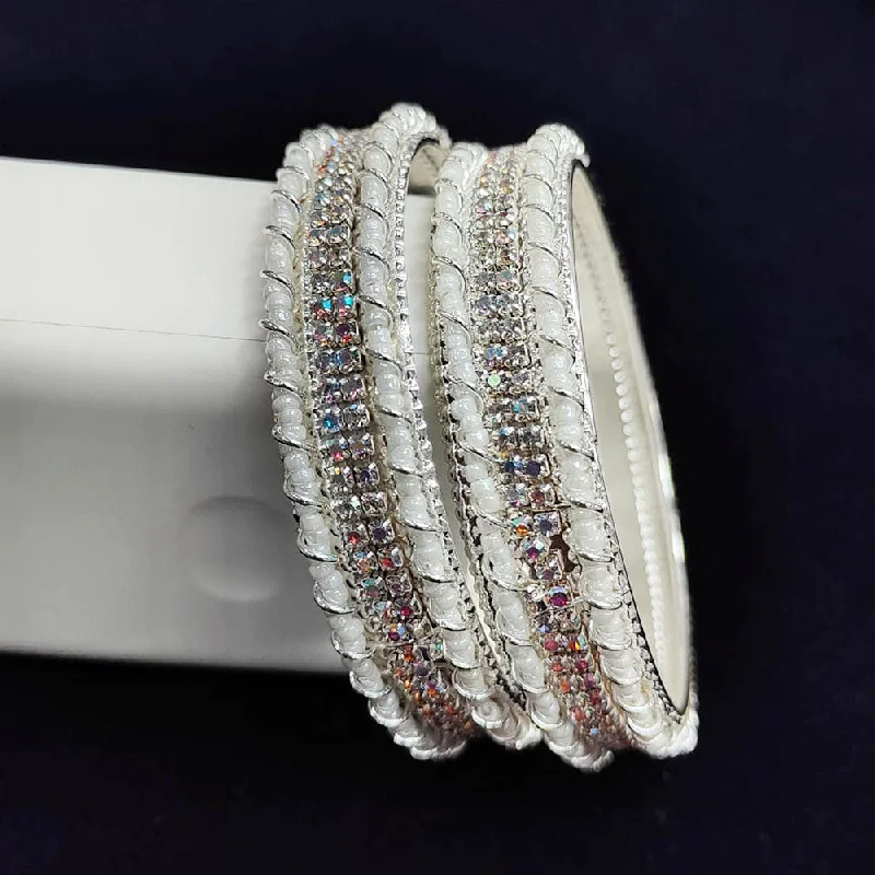 Exclusive Gemstone Jewelry Markdowns – Shop Now Pooja Bangles Silver Plated Austrian Stone And Pearl  Bangle Set