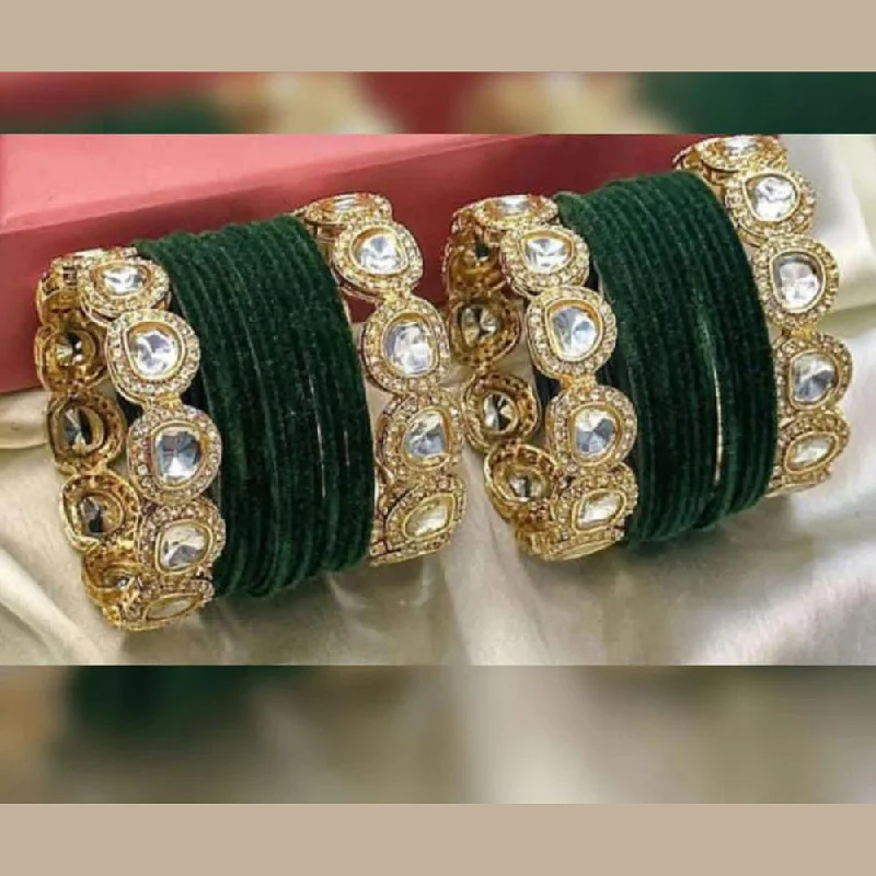 Classic And Modern Jewelry Styles On Sale Pooja Bangles Gold Plated Crystal Stone Velvet Bangles Set