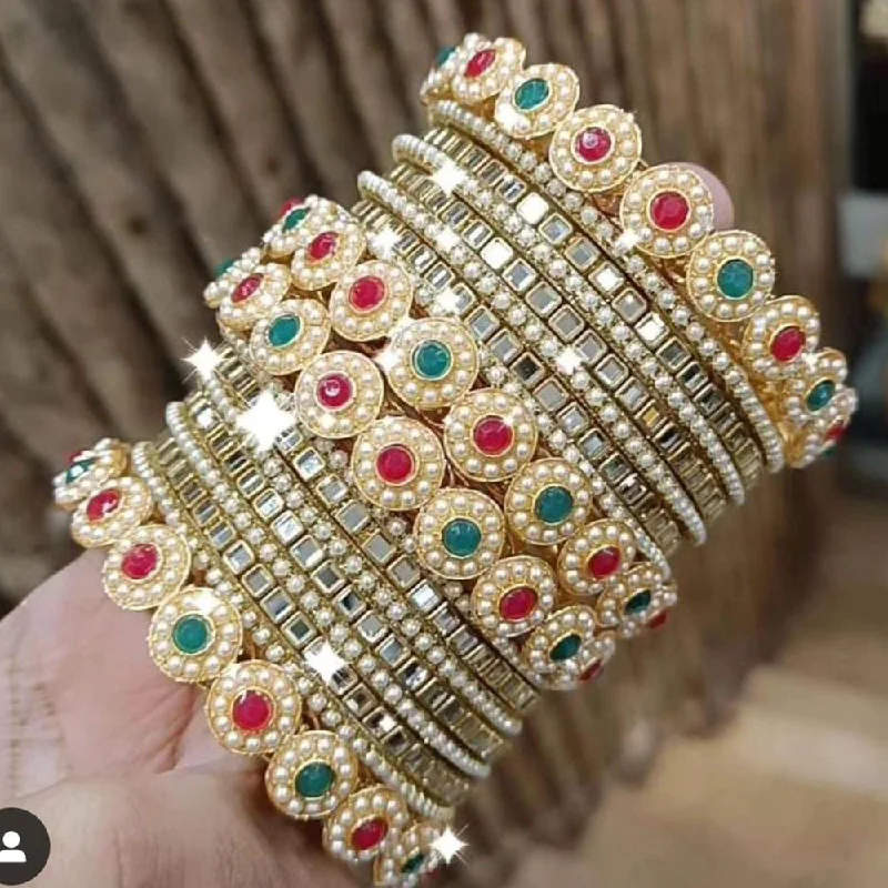 Shop Stylish Jewelry Now And Save Big Pooja Bangles Gold Plated Mirror And Pearl Bangles Set
