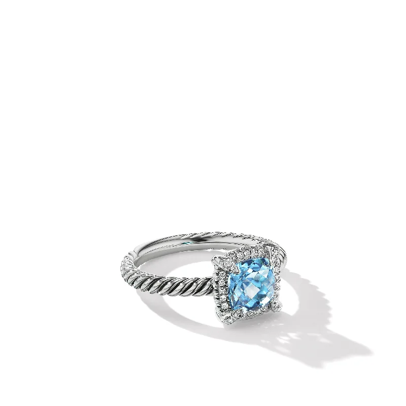 Exclusive Jewelry Sale – Grab Timeless Pieces Now Petite Chatelaine® Pavé Bezel Ring in Sterling Silver with Blue Topaz and Diamonds\, 7mm