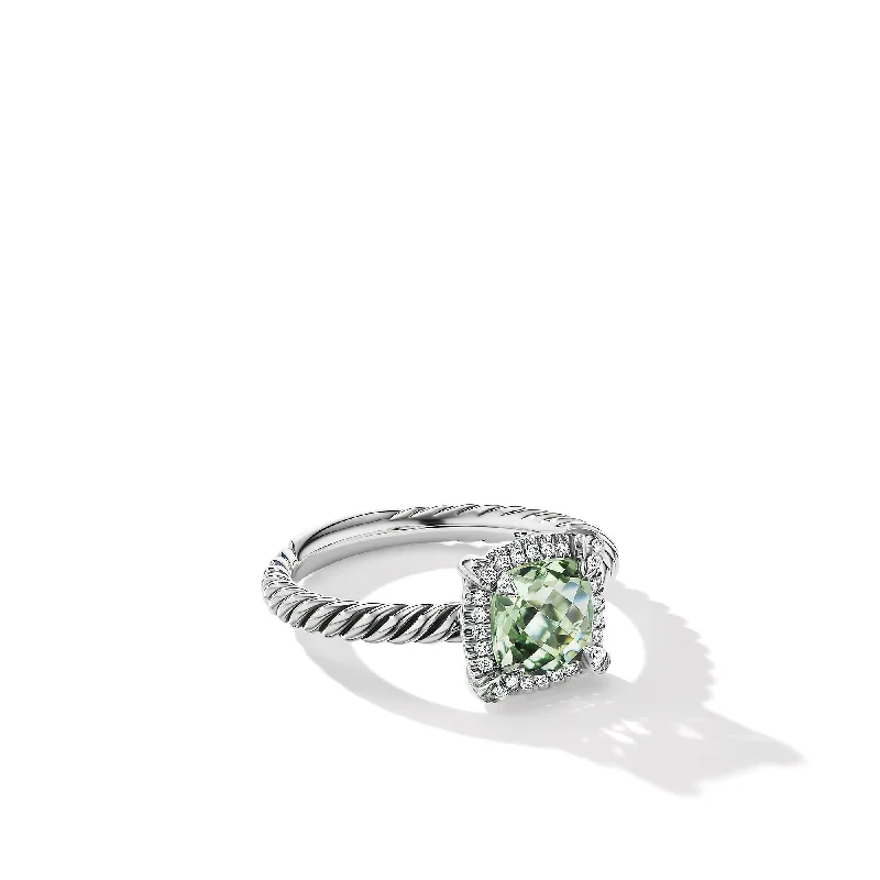 Big Discounts On Elegant Jewelry Collections Petite Chatelaine® Pavé Bezel Ring in Sterling Silver with Prasiolite and Diamonds\, 7mm