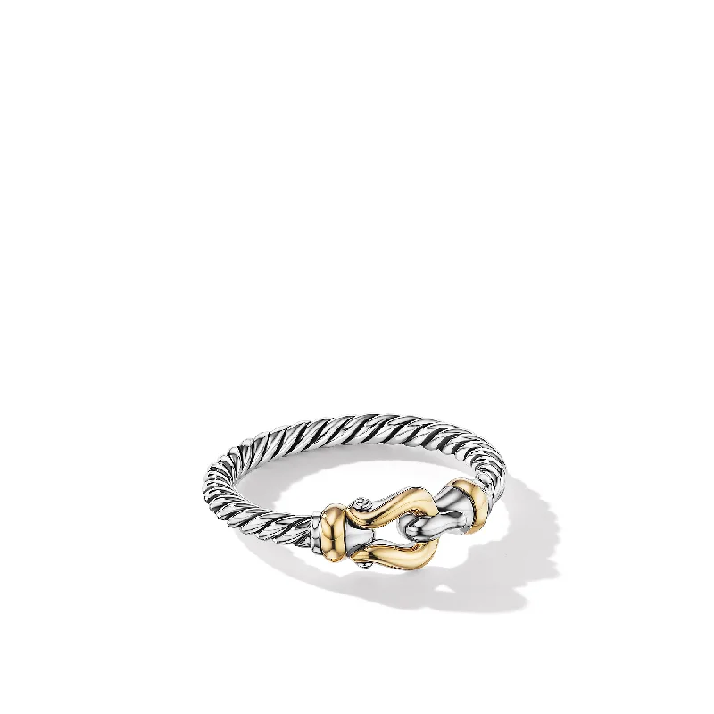 Timeless Elegance Now At Special Discounts Petite Buckle Ring in Sterling Silver with 18K Yellow Gold\, 2mm