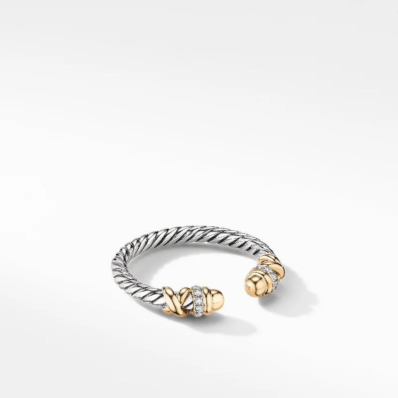 Dazzle In Elegance With Our Biggest Jewelry Sale Petite Helena Ring in Sterling Silver with 18K Yellow Gold Domes and Diamonds\, 2.5mm