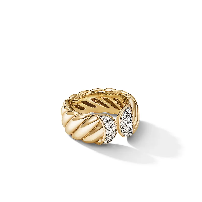 Bold And Beautiful Jewelry Now At Irresistible Prices Sculpted Cable Ring in 18K Yellow Gold with Diamonds\, 10mm