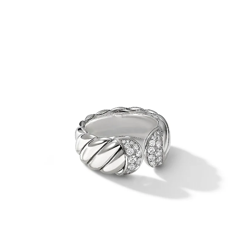 Affordable Luxury Jewelry – Style At A Great Price Sculpted Cable Ring in Sterling Silver with Diamonds\, 10mm