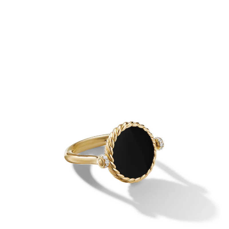 Personalized Jewelry Sale – Meaningful Gifts At Great Prices DY Elements® Swivel Ring in 18K Yellow Gold with Black Onyx Reversible to Mother of Pearl and Diamonds\, 15mm