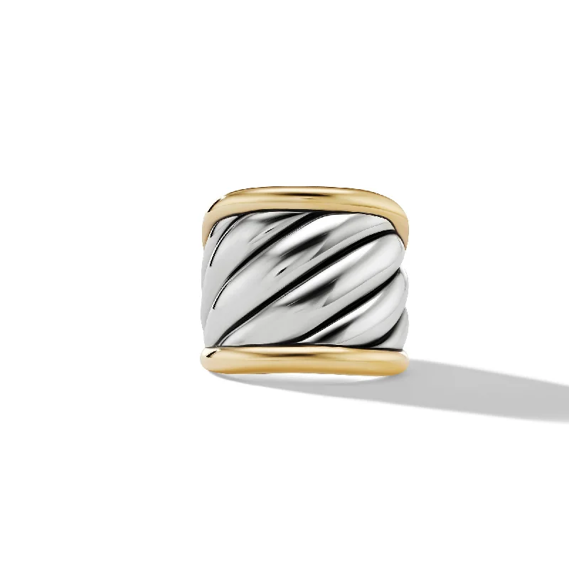 The Ultimate Jewelry Sale – Shop Premium Styles Sculpted Cable Saddle Ring in Sterling Silver with 18K Yellow Gold\, 21mm
