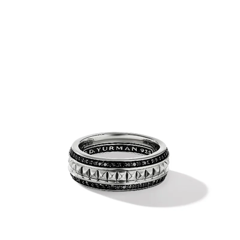 Limited Stock On Premium Jewelry At Low Prices Pyramid Band Ring in Sterling Silver with Black Diamonds\, 6mm Limited Stock On Premium Jewelry At Low Prices Pyramid Band Ring in Sterling Silver with Black Diamonds\, 6mm