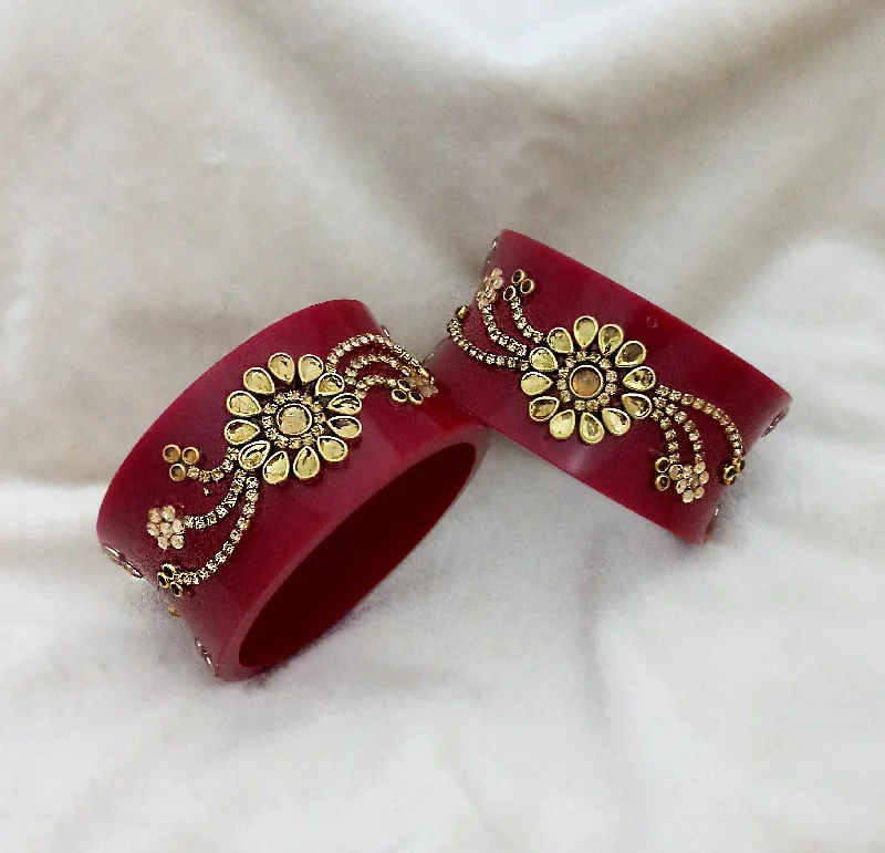 Jewelry Clearance – Final Chance To Save Big Sejal Maroon Color Austrian Stone Bangle Set  - 1403749