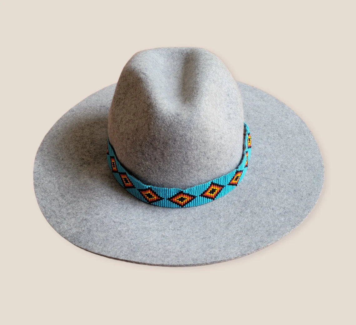Personalized Jewelry Sale – Unique Pieces At Great Prices CG Hand Beaded Seed Hat Band  - Rhombus Blue Hat Band