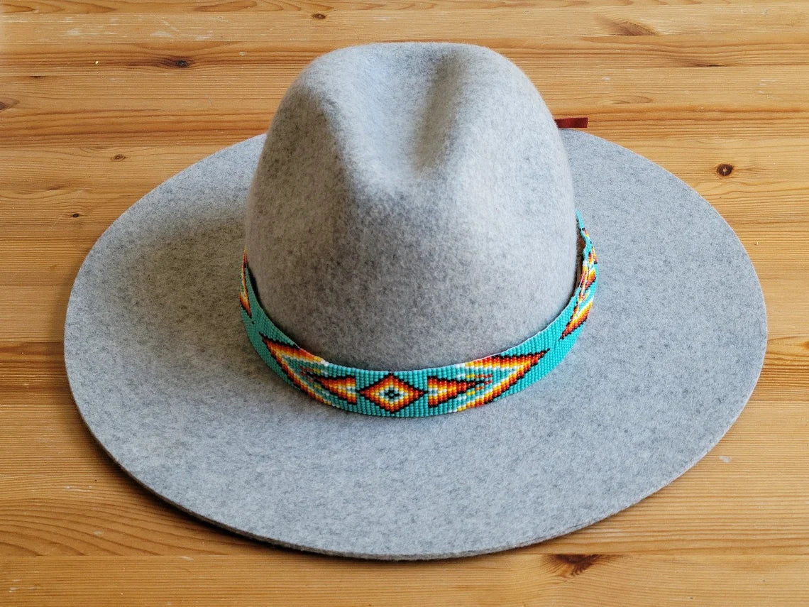 Premium Jewelry At Special Low Prices For A Limited Time CG Hand Beaded Seed Hat Band  - Turquoise
