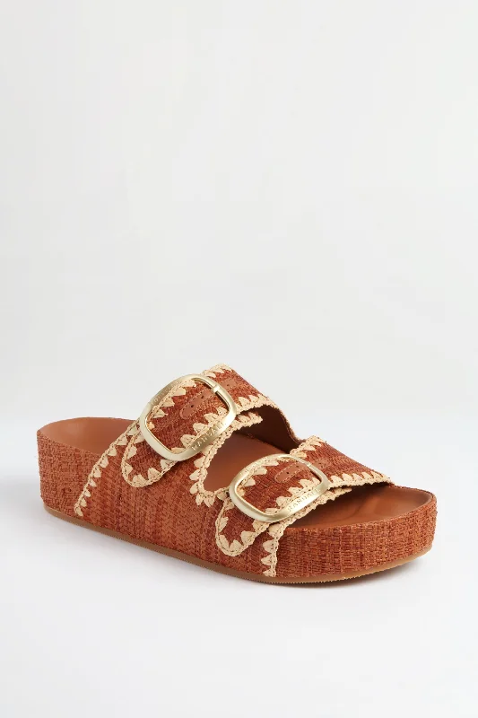 Brown Straw Theo Two Band Sandals